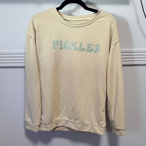 Cream Sweatshirt with Blue 'Pickles' Print